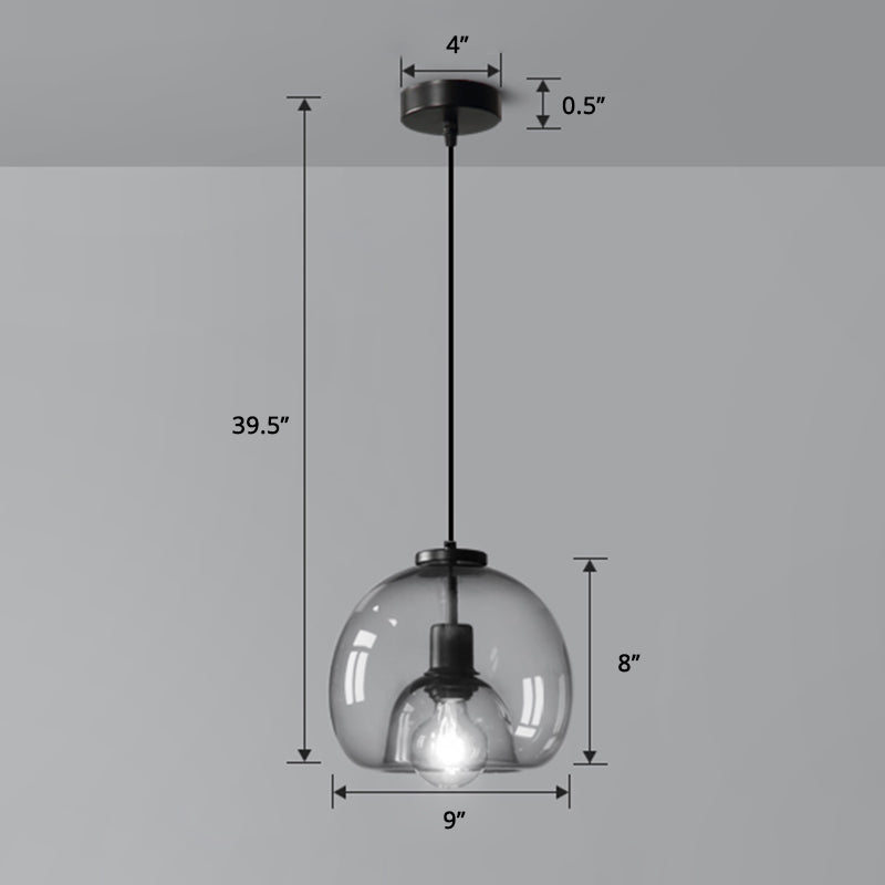 Handgefertigte Glaskuppel hängende Lampe minimalistische 1-Licht-schwarze Anhängerleuchte über den Tisch