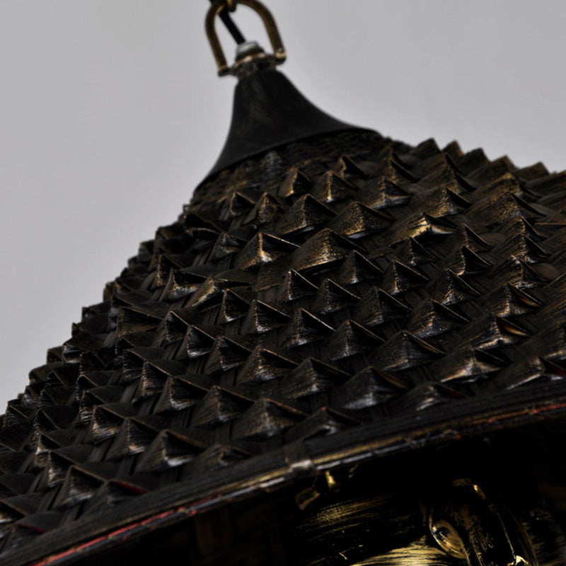 Opal Glass Kerosene Ceiling Lamp Rustic 1 Bulb Aisle Hanging Light with Tassel and Cone Hat Top in Black