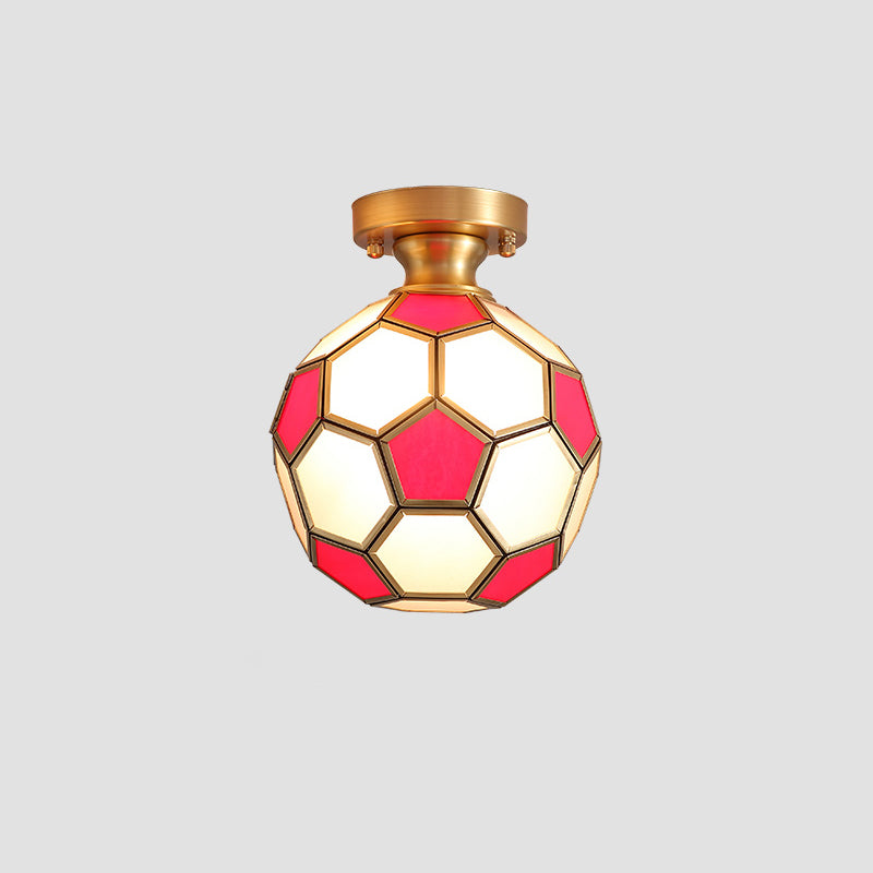 Tiffany Floral Semi Mount Lighting 1-lichts glazen plafondinbouwlamp in messing voor gang