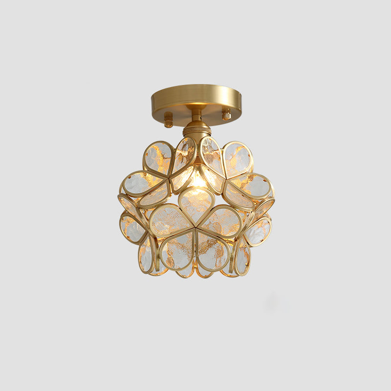 Tiffany Floral Semi Mount Lighting 1-lichts glazen plafondinbouwlamp in messing voor gang