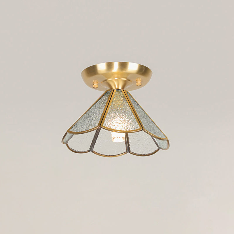 Tiffany Floral Semi Mount Lighting 1-lichts glazen plafondinbouwlamp in messing voor gang