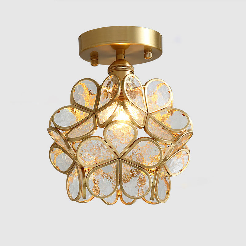 Tiffany Floral Semi Mount Lighting 1-lichts glazen plafondinbouwlamp in messing voor gang