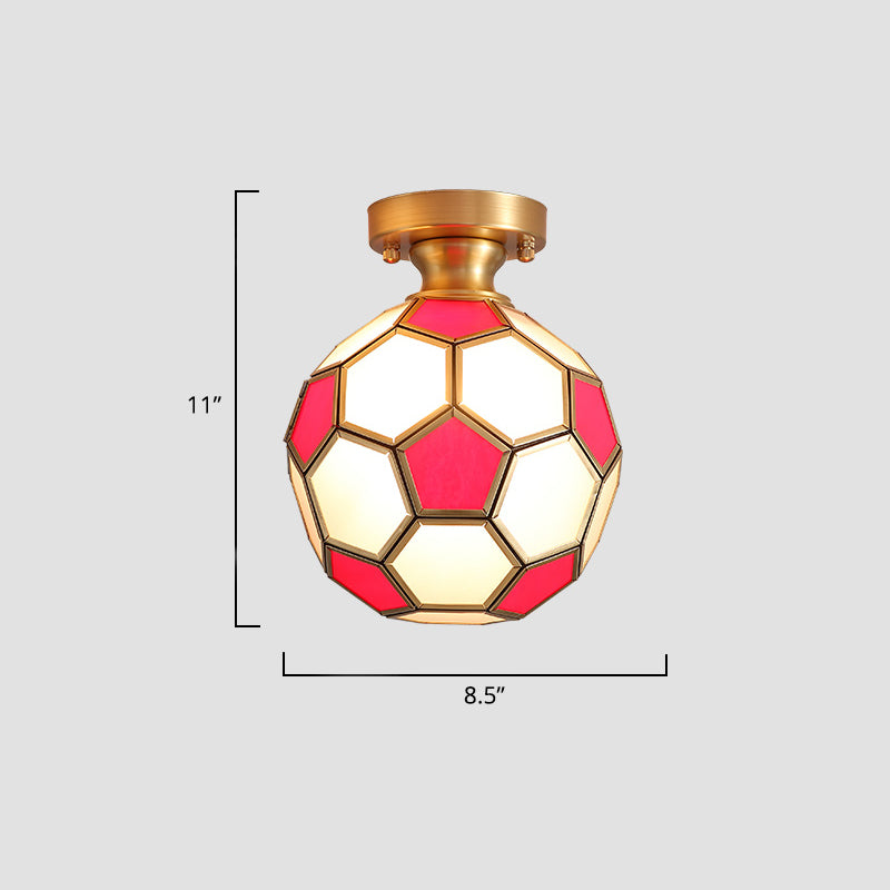 Tiffany Floral Semi Mount Lighting 1-lichts glazen plafondinbouwlamp in messing voor gang