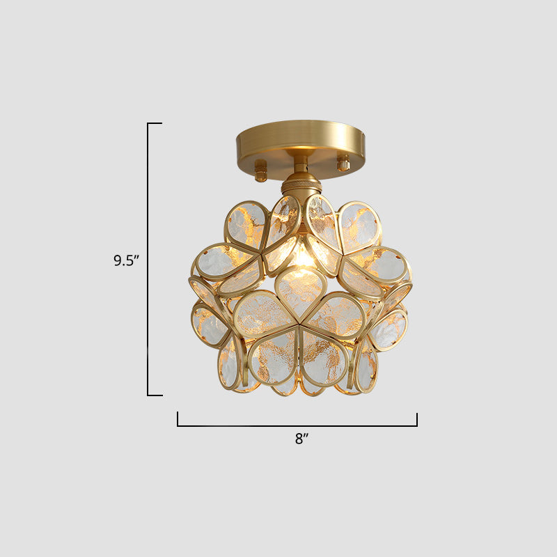 Tiffany Floral Semi Mount Lighting 1-lichts glazen plafondinbouwlamp in messing voor gang