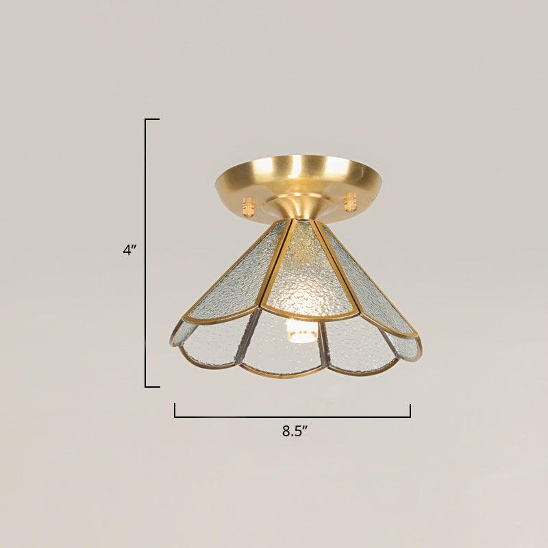 Tiffany Floral Semi Mount Lighting 1-lichts glazen plafondinbouwlamp in messing voor gang