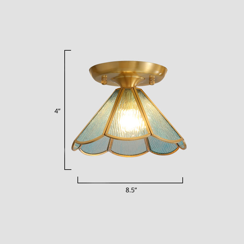 Tiffany Floral Semi Mount Lighting 1-lichts glazen plafondinbouwlamp in messing voor gang
