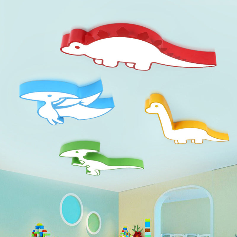 Cartoon Dinosaur Flushmount Ceiling Lamp Metal Kids Room LED Flush-Mount Light Fixture