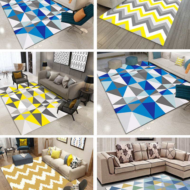 Nordic Geometric Printed Rug Multicolored Polypropylene Area Carpet Anti-Slip Backing Pet Friendly Indoor Rug for Living Room