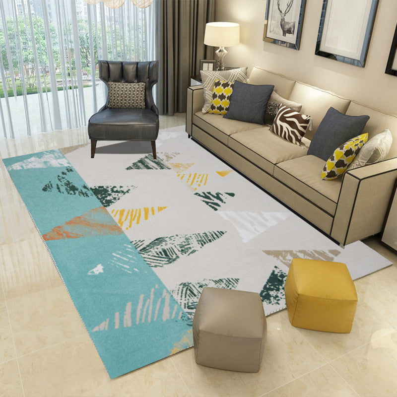 Nordic Living Room Rug Multicolored Geo Printed Area Carpet Polyster Non-Slip Backing Washable Indoor Rug