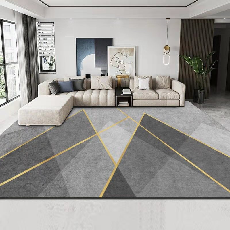 Multi Color Trendy Rug Polyster Geo Printed Area Carpet Non-Slip Backing Pet Friendly Easy Care Indoor Rug for Parlor