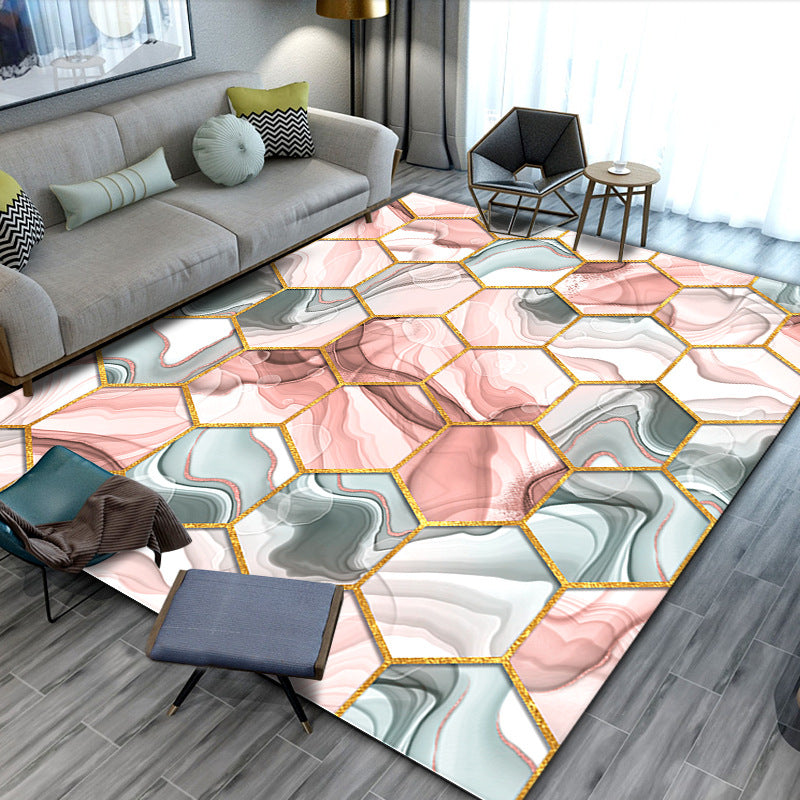 Multi Color Modern Rug Polyster Abstract Print Area Rug Non-Slip Pet Friendly Washable Area Carpet for Living Room