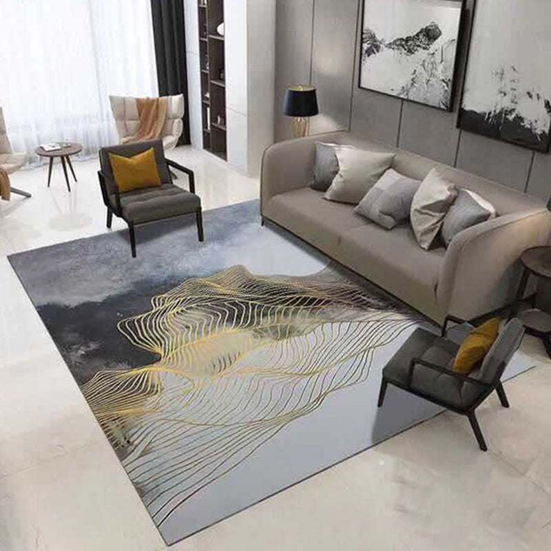 Relaxing Living Room Rug Multi Color Abstract Pattern Indoor Rug Polyster Non-Slip Machine Washable Area Carpet