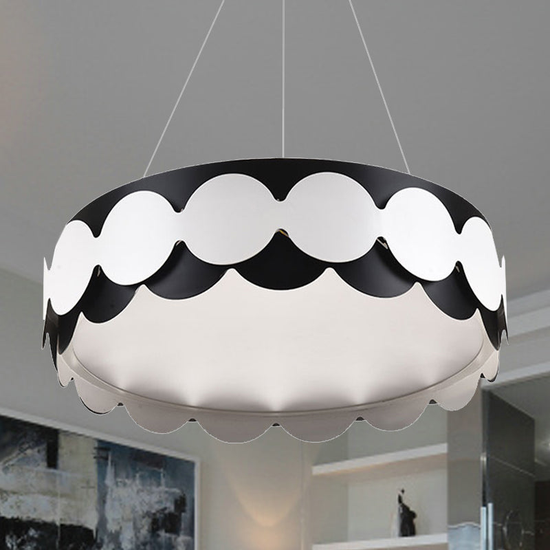 Colgante colgante de tambor chispeado de metal negro restaurante contemporáneo lámpara de colgante LED integrada en cálido/blanco/neutral