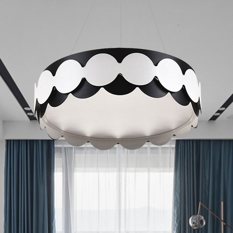 Colgante colgante de tambor chispeado de metal negro restaurante contemporáneo lámpara de colgante LED integrada en cálido/blanco/neutral
