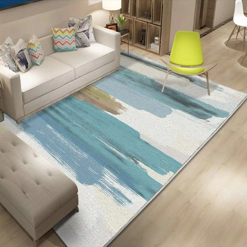 Blue Abstract Printed Rug Polyster Nordic Area Carpet Pet Friendly Easy Care Stain-Resistant Indoor Rug for Decoration