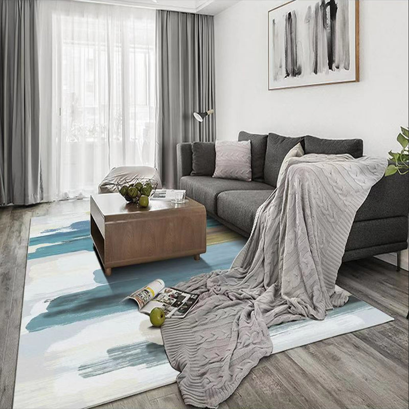 Blue Abstract Printed Rug Polyster Nordic Area Carpet Pet Friendly Easy Care Stain-Resistant Indoor Rug for Decoration