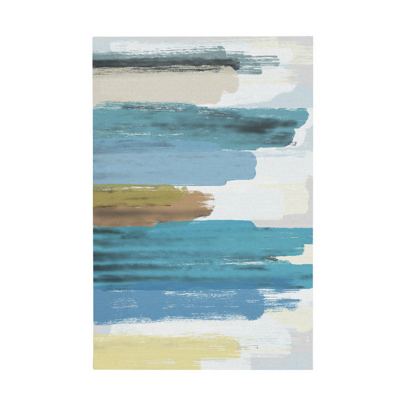 Blue Abstract Printed Rug Polyster Nordic Area Carpet Pet Friendly Easy Care Stain-Resistant Indoor Rug for Decoration