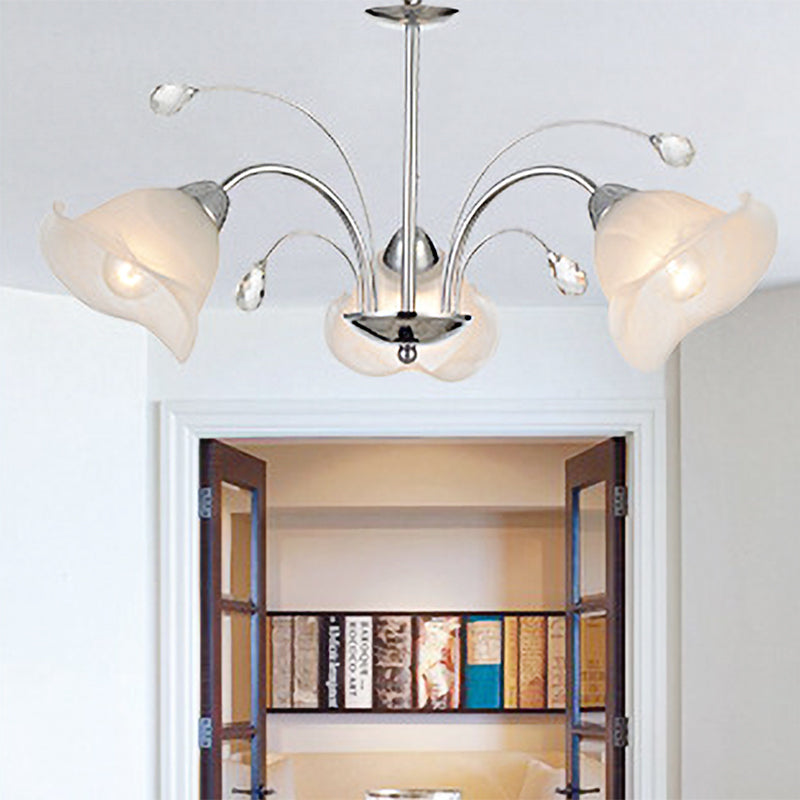 3/5 Lights White Glass Pendant Chandelier Traditional Chrome Flared Kitchen Hanging Ceiling Fixture