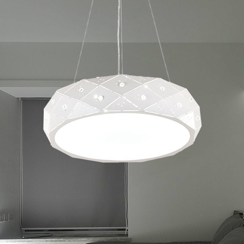 Luz de colgante de tambor geométrico LED moderno de metal blanco colgante colgante para un cargo en cálido/blanco/neutral, 12 "/18" /25.5 "de ancho