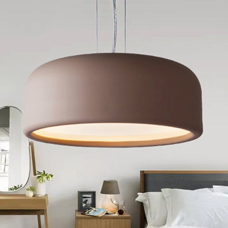 Drum Pendant Lamp Modern 1 Light Acrylic Grey/Coffee Hanging Ceiling Light for Living Room with Recessed Diffuser, 14"/19"/23.5" Wide