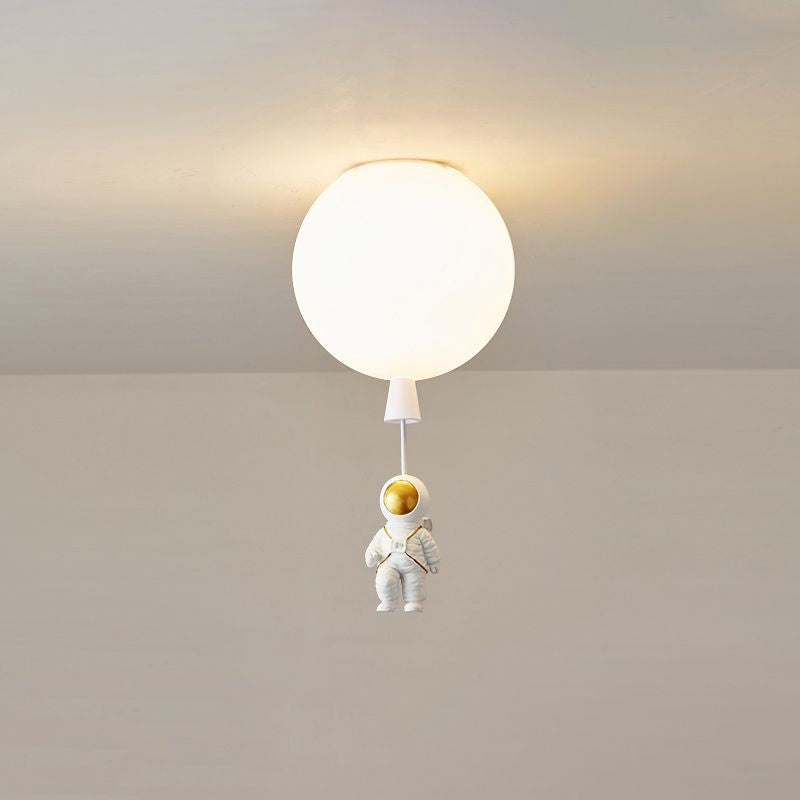 Lámpara de techo estilo infantil con 1 bombilla, color blanco, astronauta y globo, montaje empotrado con pantalla acrílica