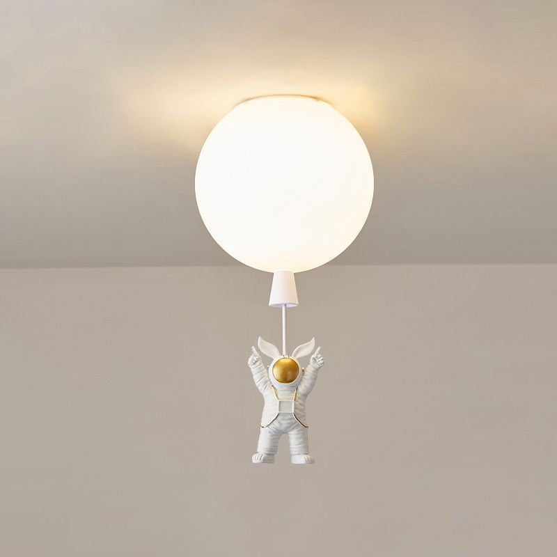 Lámpara de techo estilo infantil con 1 bombilla, color blanco, astronauta y globo, montaje empotrado con pantalla acrílica