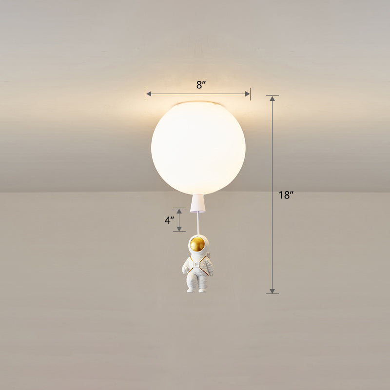 Lámpara de techo estilo infantil con 1 bombilla, color blanco, astronauta y globo, montaje empotrado con pantalla acrílica