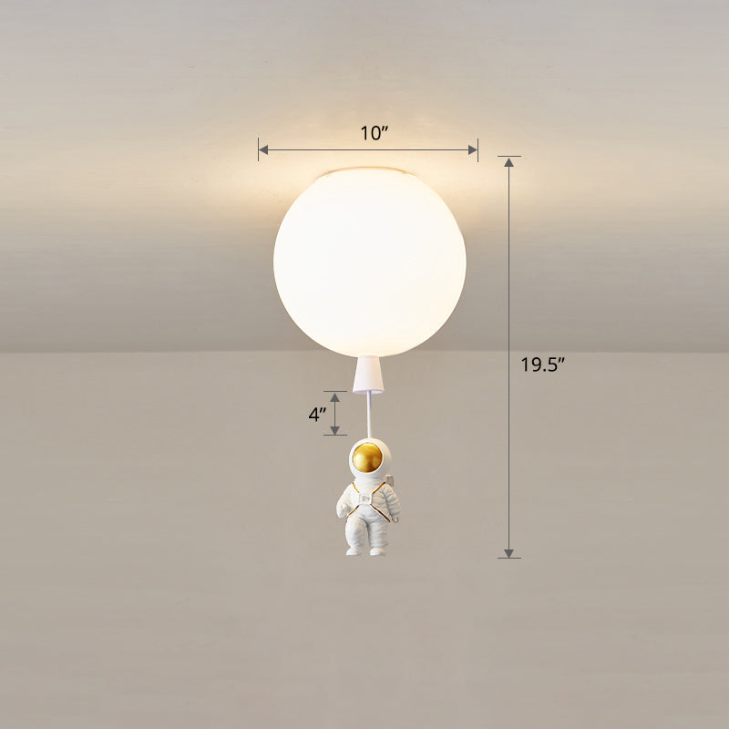 Lámpara de techo estilo infantil con 1 bombilla, color blanco, astronauta y globo, montaje empotrado con pantalla acrílica