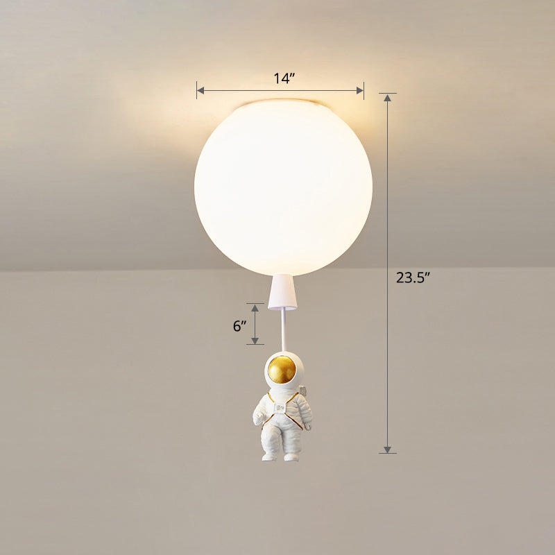 Lámpara de techo estilo infantil con 1 bombilla, color blanco, astronauta y globo, montaje empotrado con pantalla acrílica