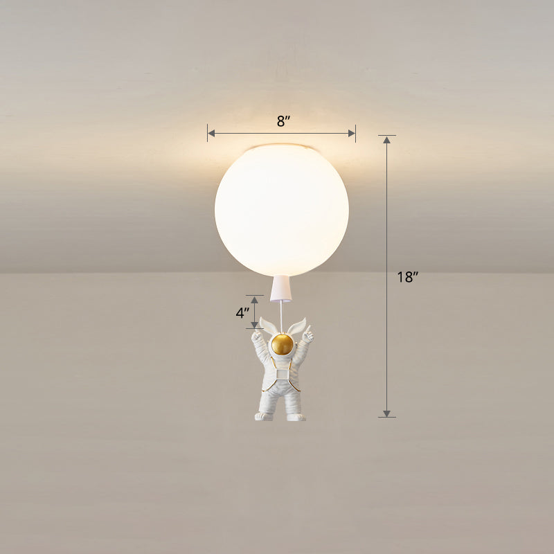 Lámpara de techo estilo infantil con 1 bombilla, color blanco, astronauta y globo, montaje empotrado con pantalla acrílica