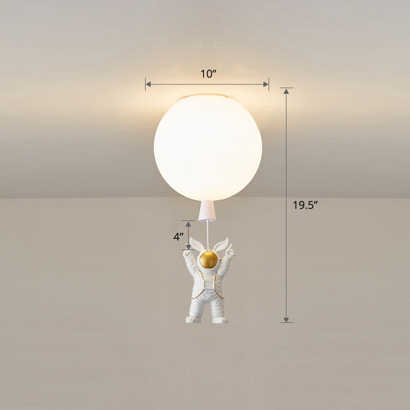 Lámpara de techo estilo infantil con 1 bombilla, color blanco, astronauta y globo, montaje empotrado con pantalla acrílica