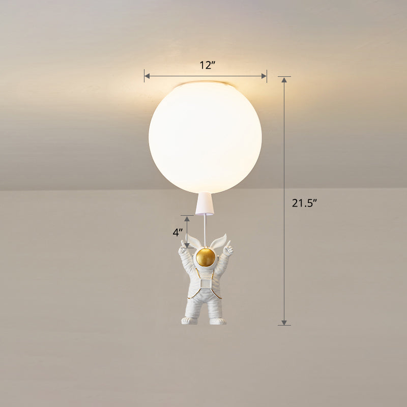 Lámpara de techo estilo infantil con 1 bombilla, color blanco, astronauta y globo, montaje empotrado con pantalla acrílica