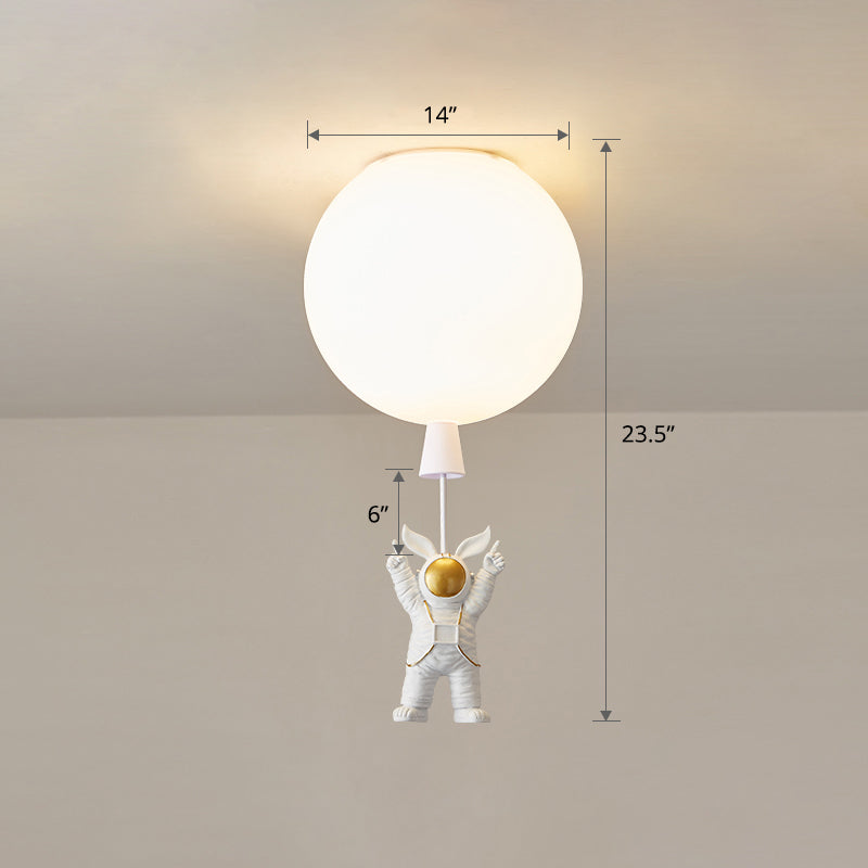Lámpara de techo estilo infantil con 1 bombilla, color blanco, astronauta y globo, montaje empotrado con pantalla acrílica