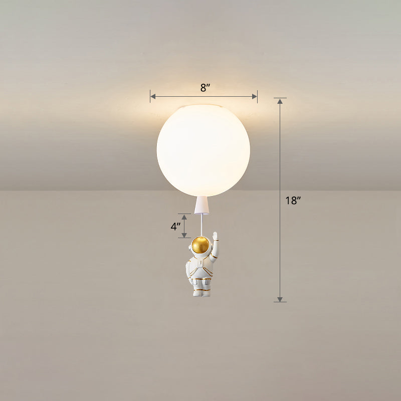 Lámpara de techo estilo infantil con 1 bombilla, color blanco, astronauta y globo, montaje empotrado con pantalla acrílica