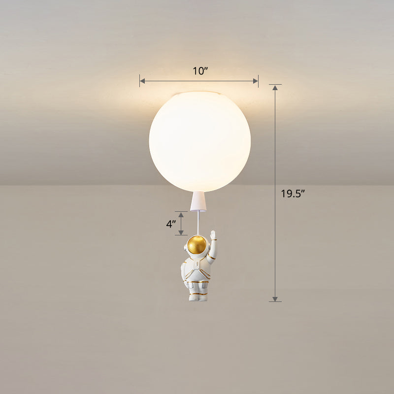 Lámpara de techo estilo infantil con 1 bombilla, color blanco, astronauta y globo, montaje empotrado con pantalla acrílica