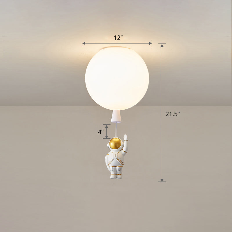 Lámpara de techo estilo infantil con 1 bombilla, color blanco, astronauta y globo, montaje empotrado con pantalla acrílica