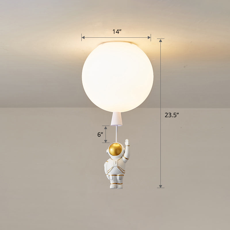Lámpara de techo estilo infantil con 1 bombilla, color blanco, astronauta y globo, montaje empotrado con pantalla acrílica