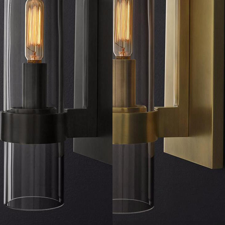 Zylinderleuchter leichter traditionelles klares Glas 2,5 "/5" breit 1 Kopfschwarz/Messingwand Lampenlampe für Treppe