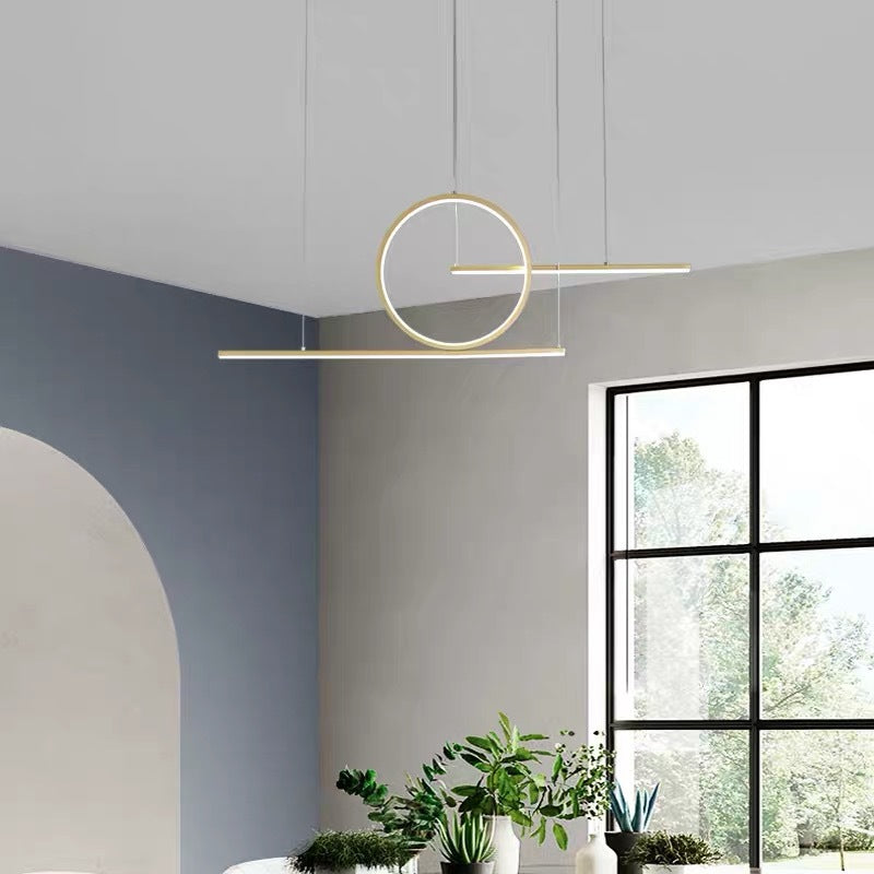 Linear Dining Room Illumining Metal Minimalista LED Drop Colgante con anillo de halo
