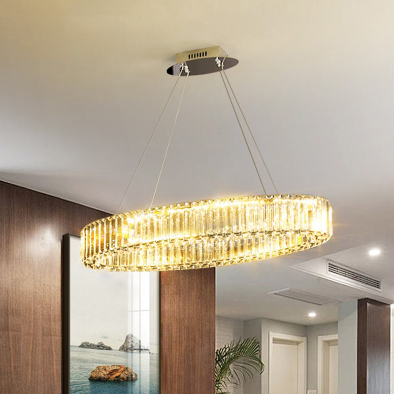 Clear Circle Hanging Lamp Contemporary K9 Crystal Prism Island Light over Dining Table