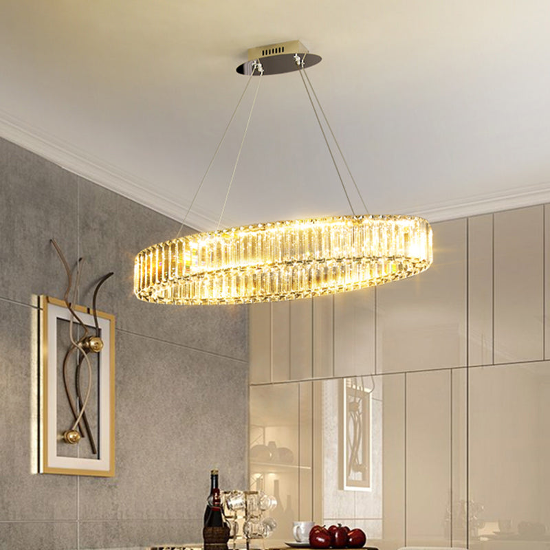 Clear Circle Hanging Lamp Contemporary K9 Crystal Prism Island Light over Dining Table