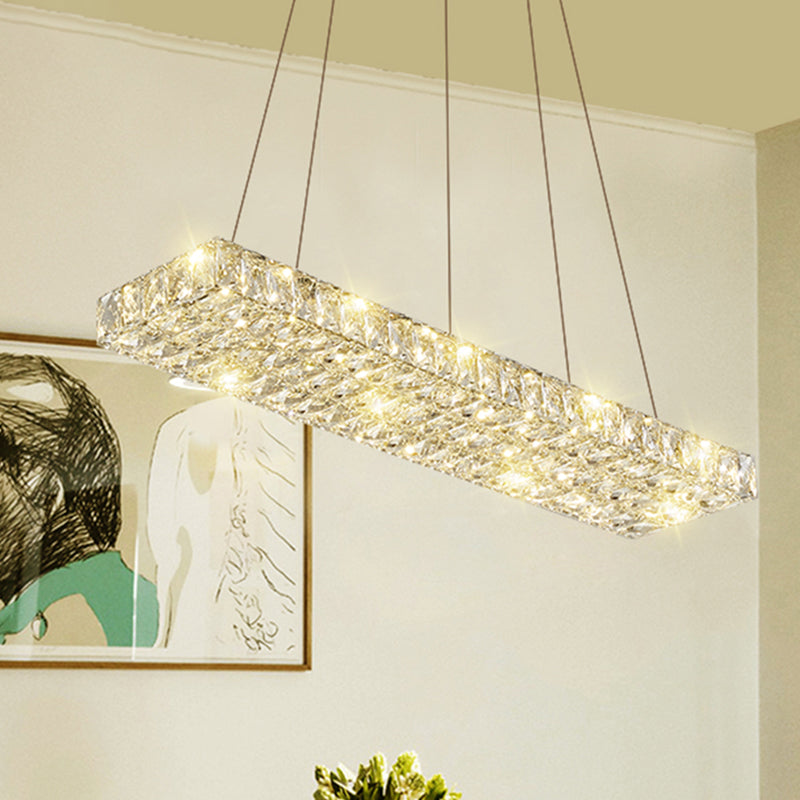 Modern Rectangle Ceiling Pendant Lamp K9 Crystal Dining Room Suspension Light in Clear