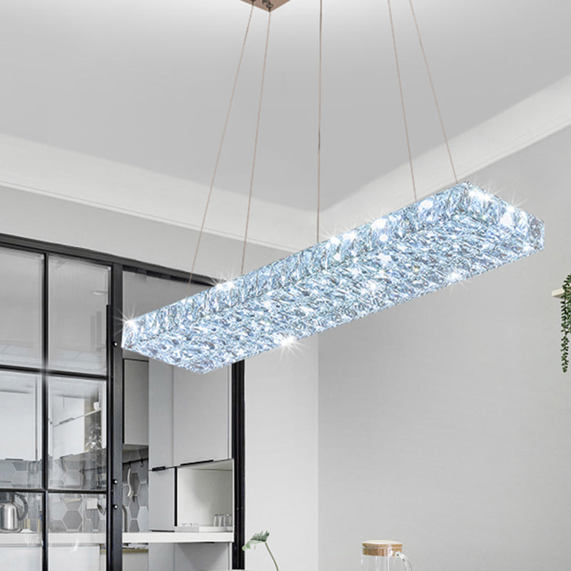 Modern Rectangle Ceiling Pendant Lamp K9 Crystal Dining Room Suspension Light in Clear
