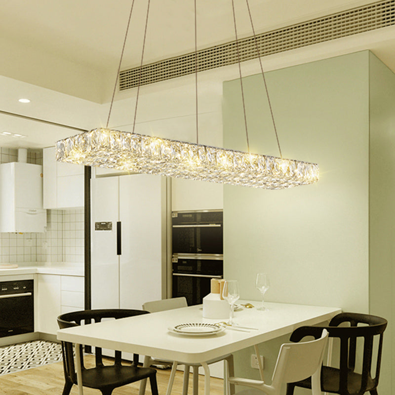 Modern Rectangle Ceiling Pendant Lamp K9 Crystal Dining Room Suspension Light in Clear