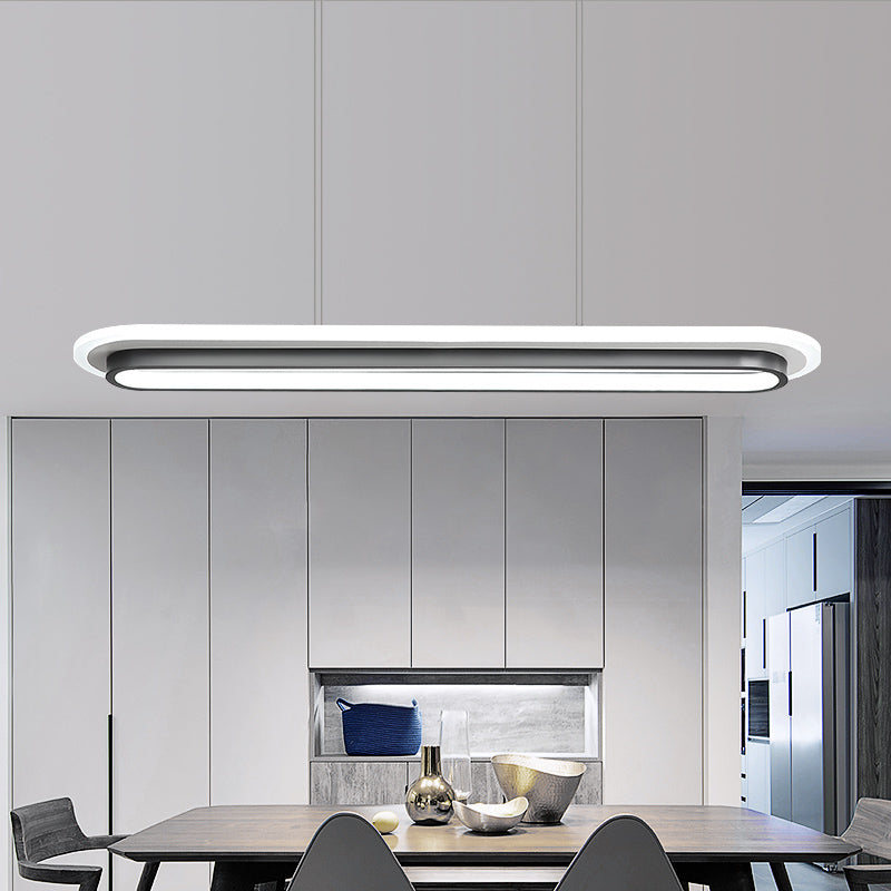 Black and White Elliptical Island Lamp Nordic Style Acrylic LED Suspension Light over Table