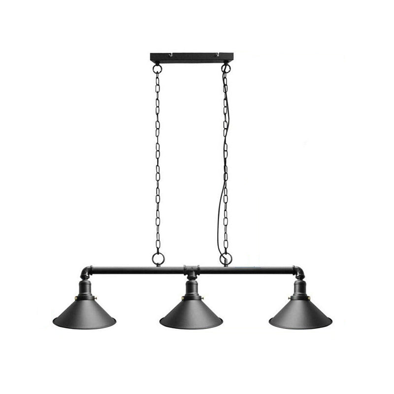 Conical Restaurant Island Light Fixture Industrial Metal 3-Head Black Hanging Ceiling Light