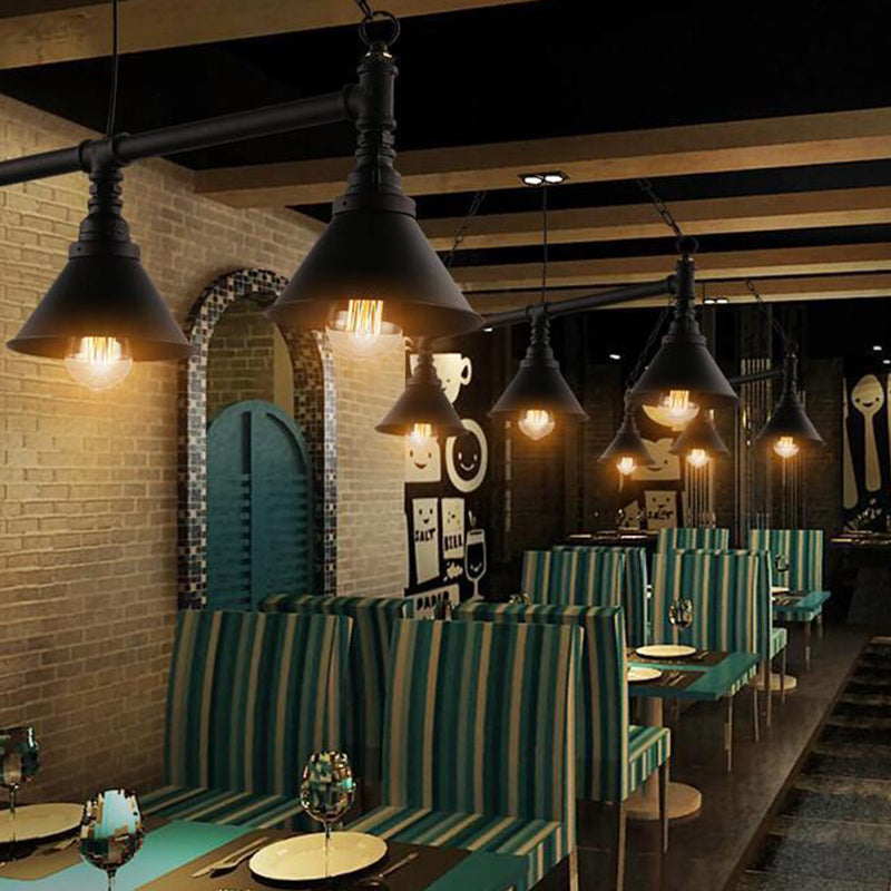Conical Restaurant Island Light Fixture Industrial Metal 3-Head Black Hanging Ceiling Light