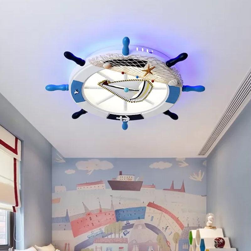 Mediterranean Rudder Flush Mount Fixture Metal Child Bedroom LED Ceiling Flush Light