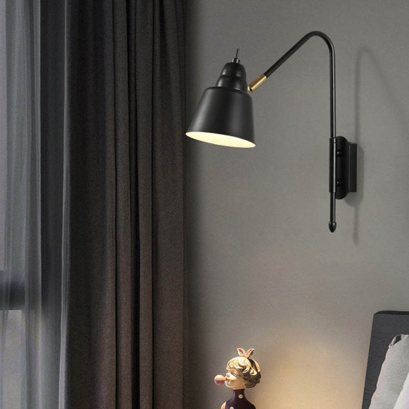 Swivel Shade Wall Mount Light Minimalist Metal 1 Bulb Bedside Reading Lamp with V-Shaped Arm