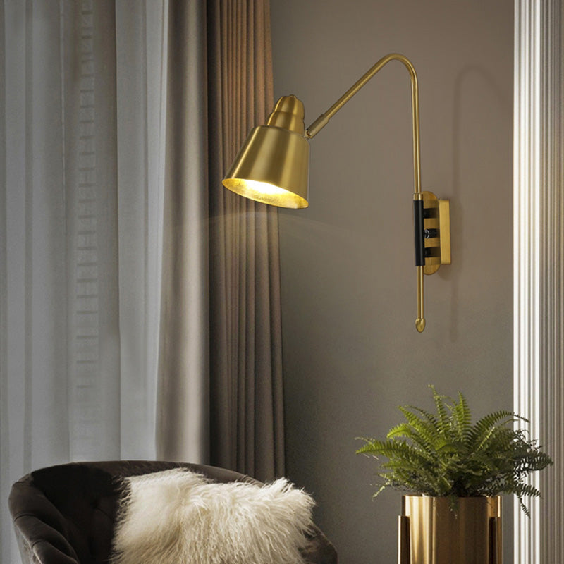 Swivel Shade Wall Mount Light Minimalist Metal 1 Bulb Bedside Reading Lamp with V-Shaped Arm